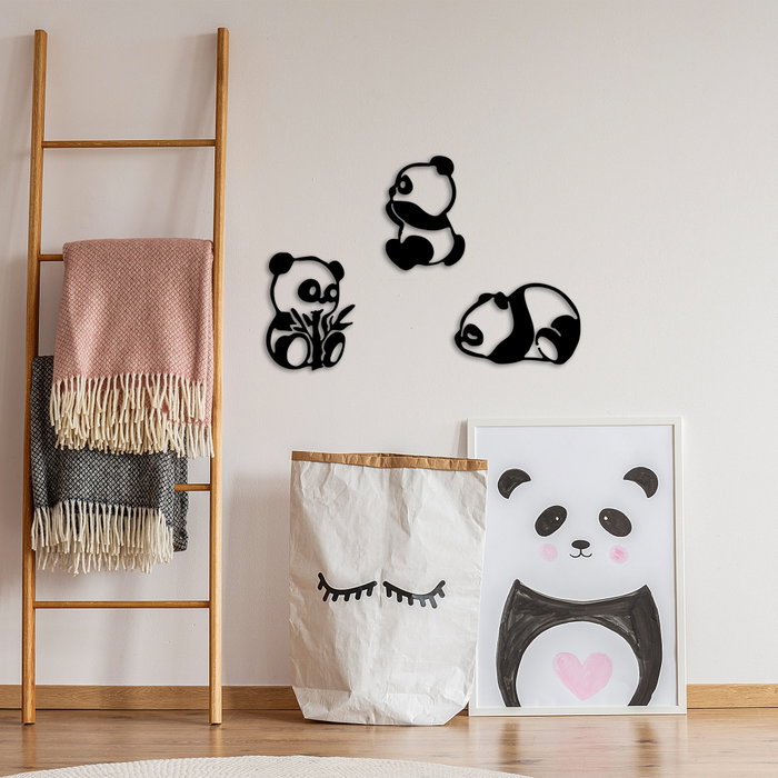 Wallity Pandas - 298 Escultura de Pared de Metal Negra